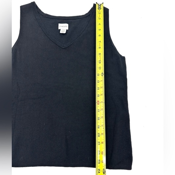 Chicos Sz 2 US 12 Large Tank Sleeveless Black Top Vneck Stretch Basic Shell - Picture 6 of 7